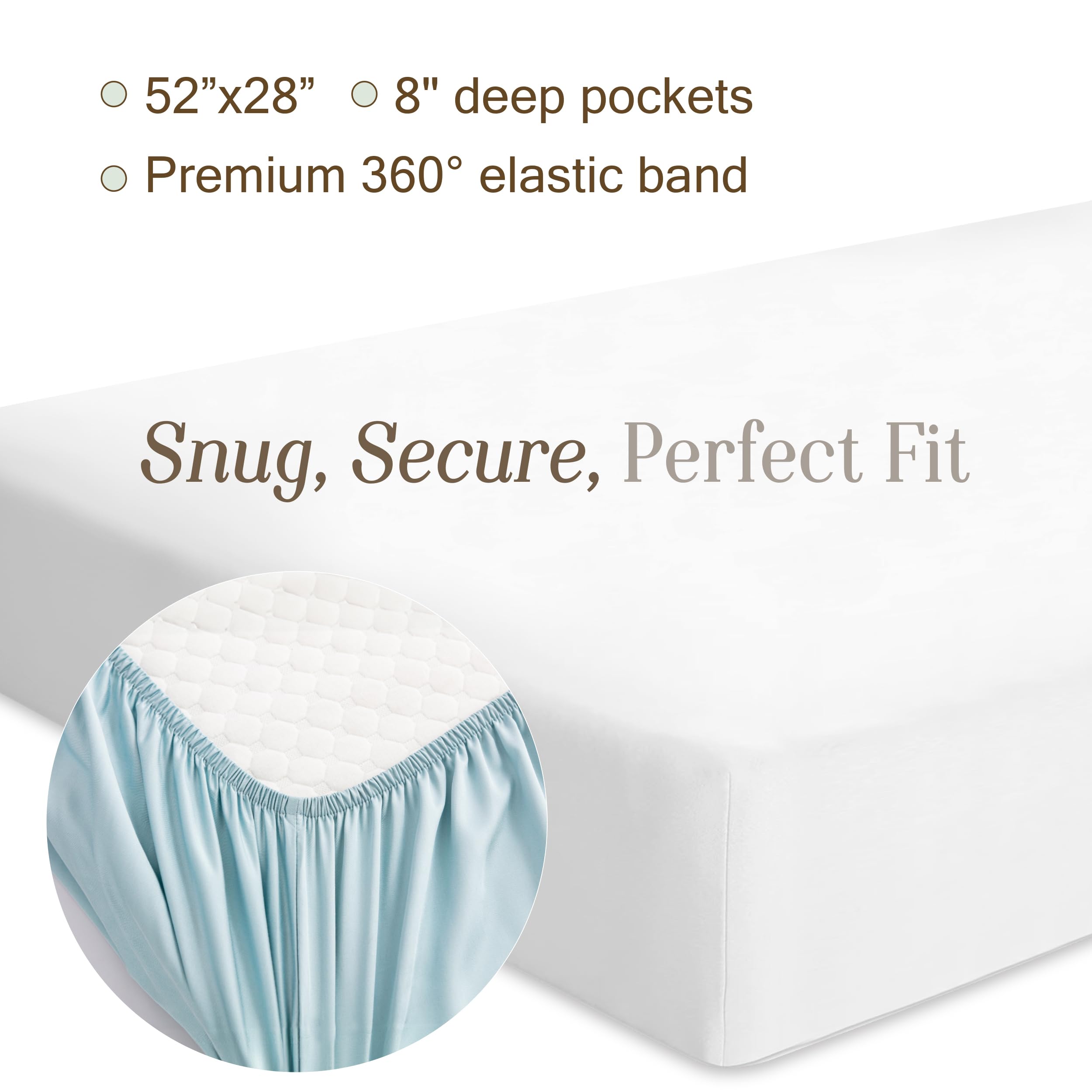BC Bella Coterie bamboo crib sheet on mattress demonstrates snug fit and smooth surface.