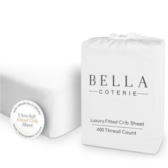 BC Bella Coterie bamboo crib sheet packaging highlights premium fabric and eco-friendly materials.