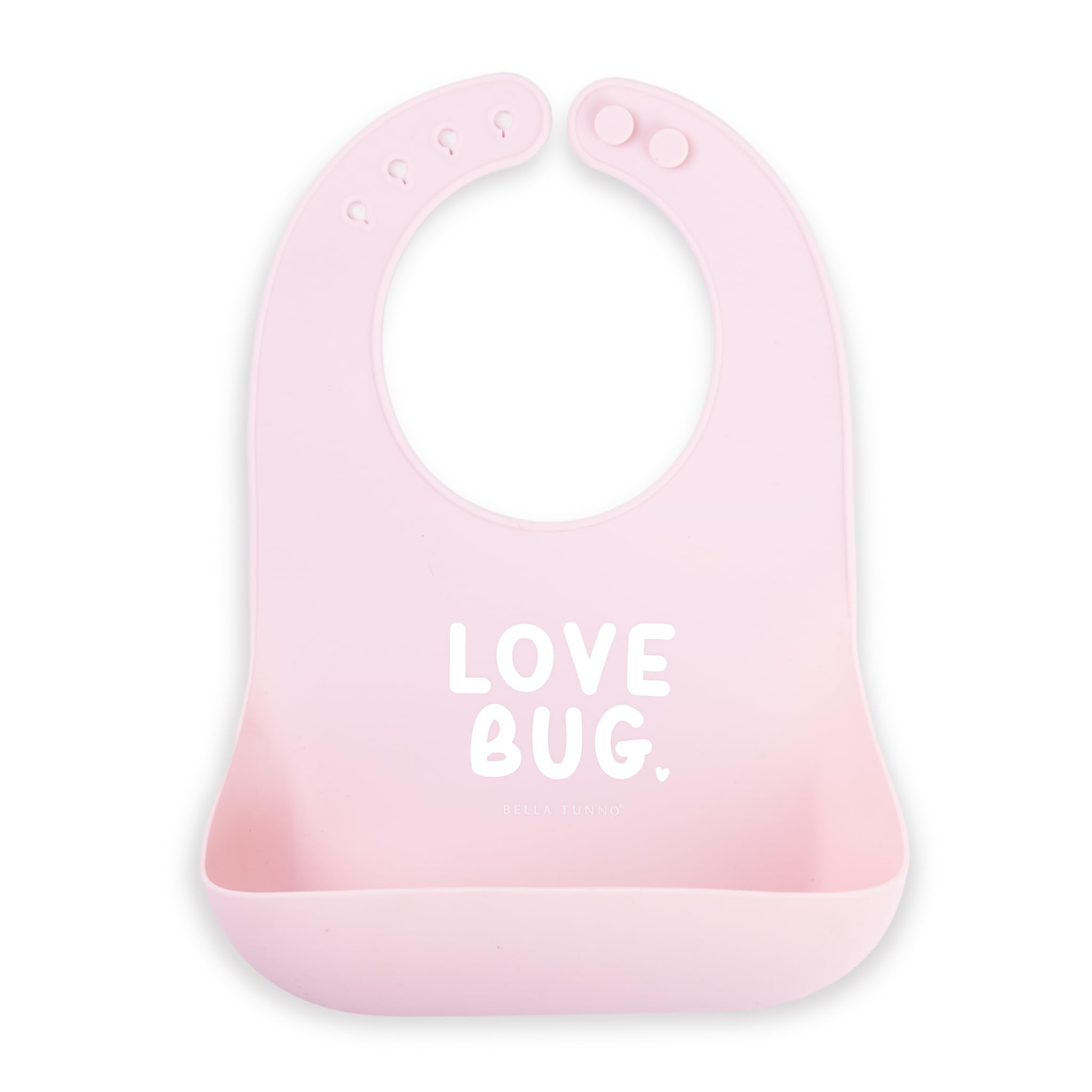 Bella Tunno baby bib for eating with a wide catch-pocket to keep outfits clean.