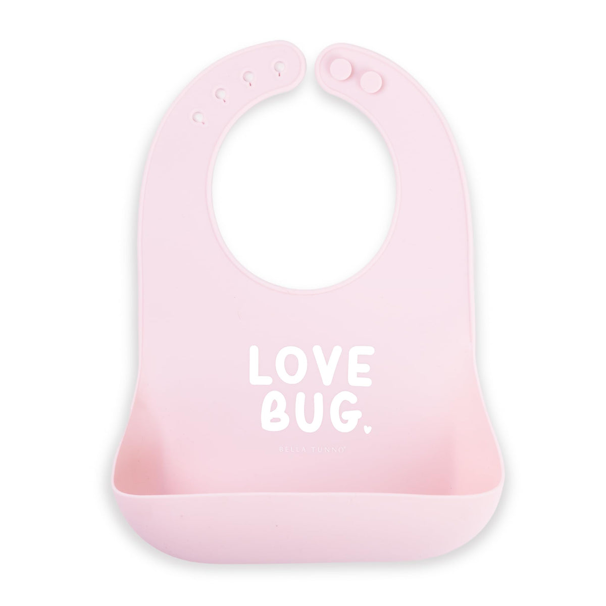 Bella Tunno baby bib for eating with a wide catch-pocket to keep outfits clean.