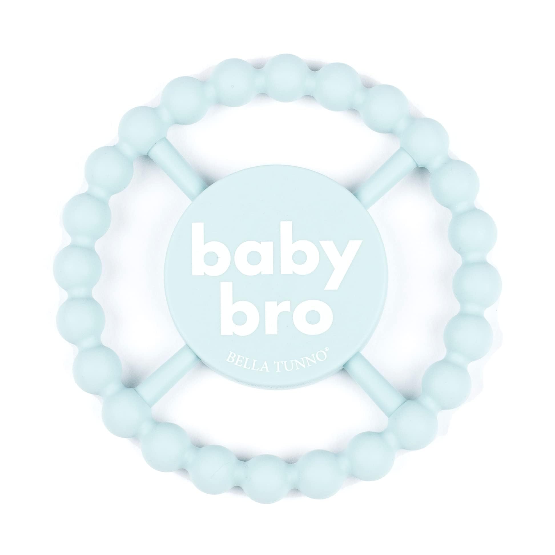 Bella Tunno Baby Bro teether: 4.5-inch round silicone for easy grasping.