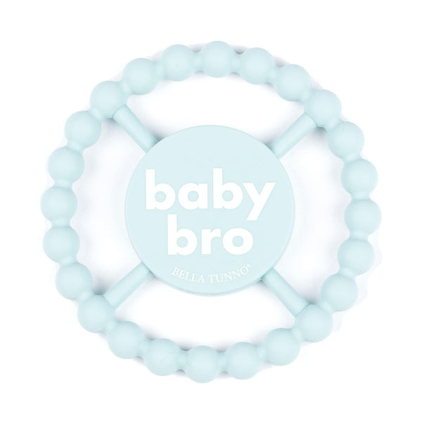 Bella Tunno Baby Bro teether: 4.5-inch round silicone for easy grasping.