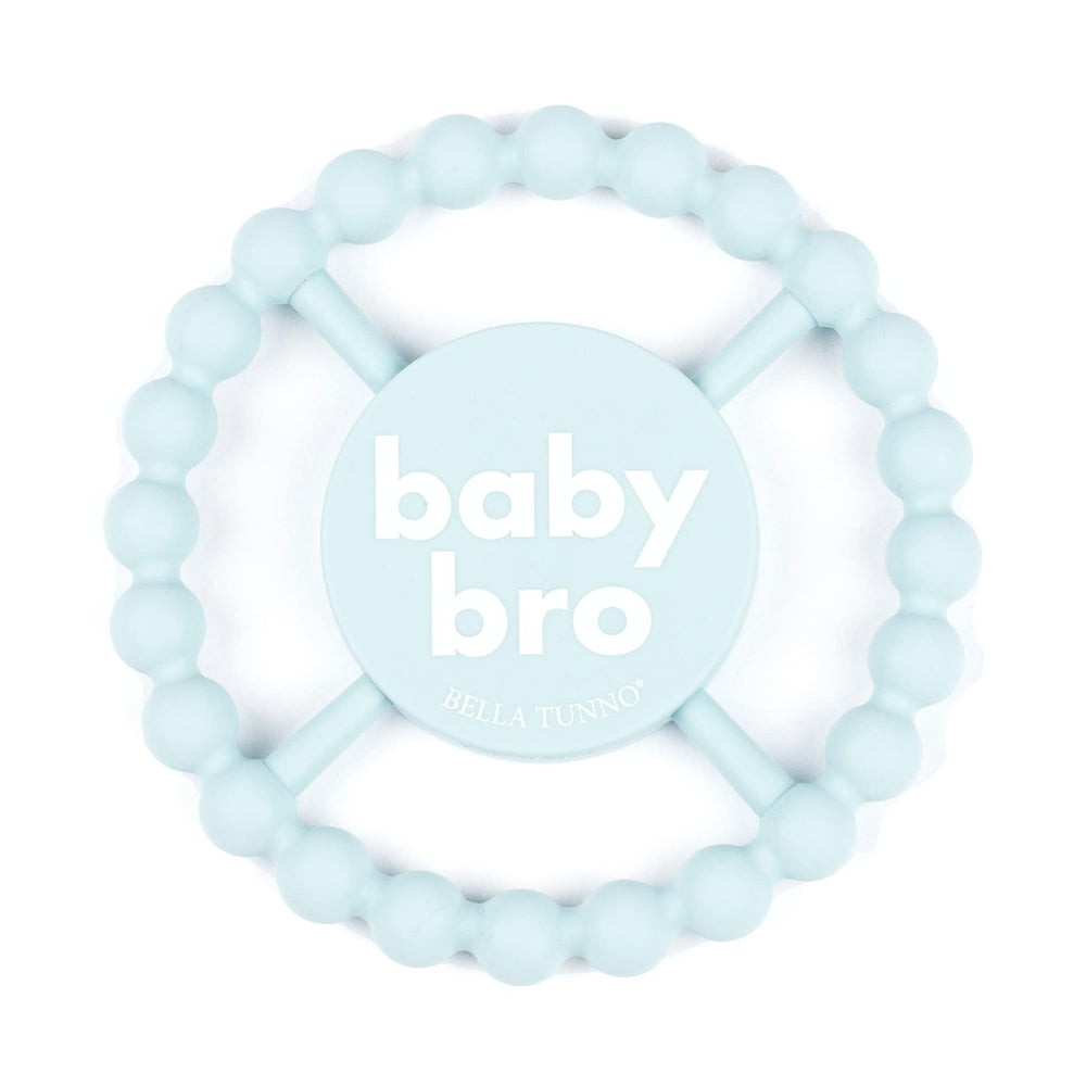 Bella Tunno Baby Bro teether: 4.5-inch round silicone for easy grasping.