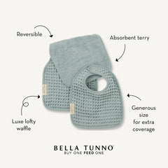 Bella Tunno bib close-up shows waffle texture for dribbles and terry softness for wipes