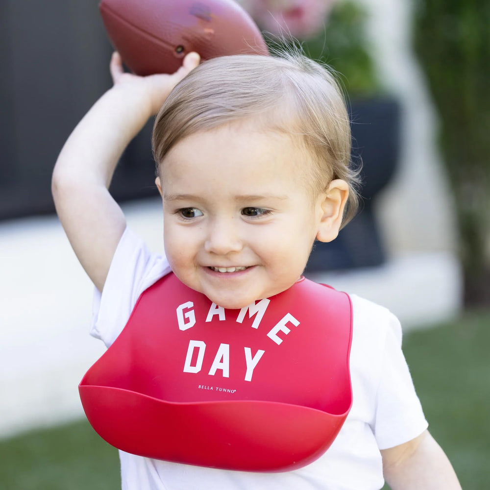 Bella Tunno Game Day bib pocket close-up highlighting deep catch