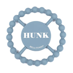 Bella Tunno Hunk teether blue round: safe, soothing gum relief for tiny fingers.