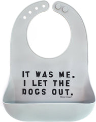 Bella Tunno Let The Dogs Out bib with waterproof silicone and large catch pocket reduces meal mess