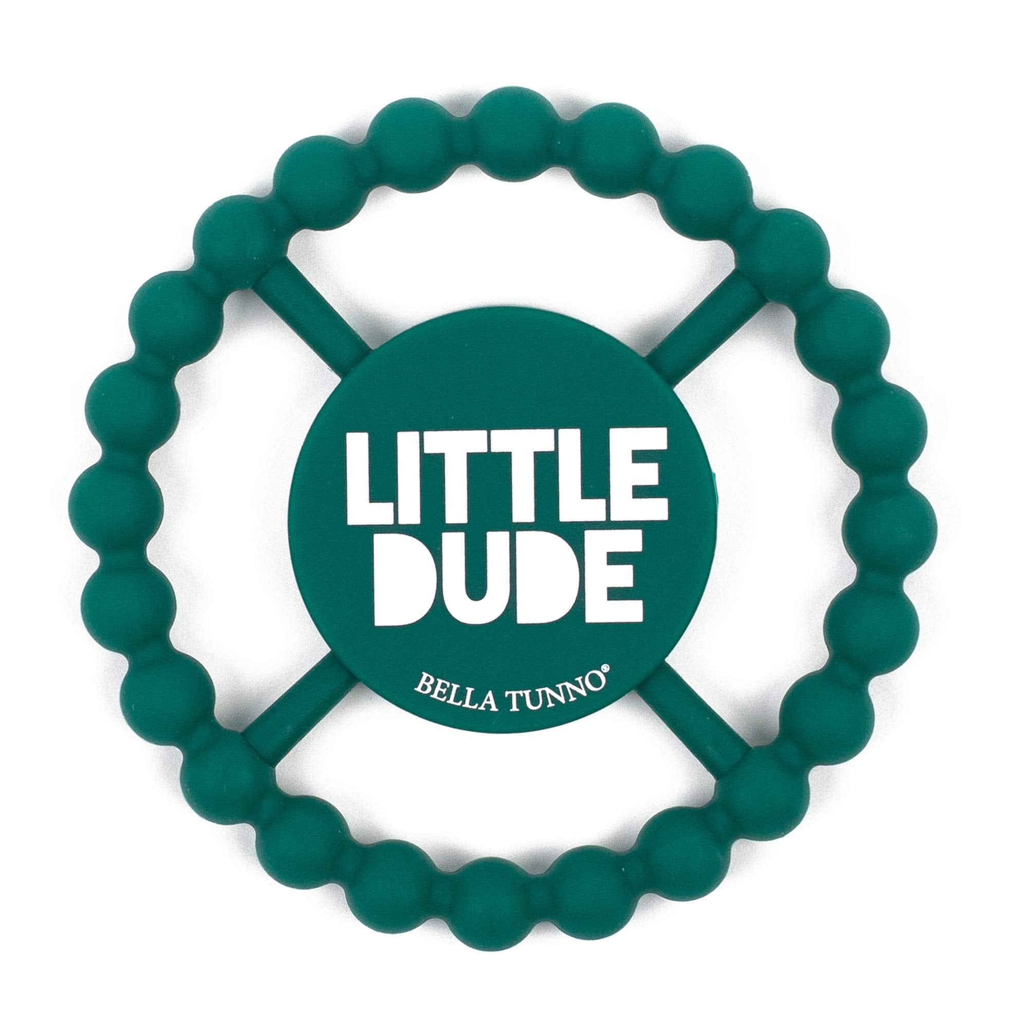 Bella Tunno Little Dude teether with round beads for easy grip and soothing gums.