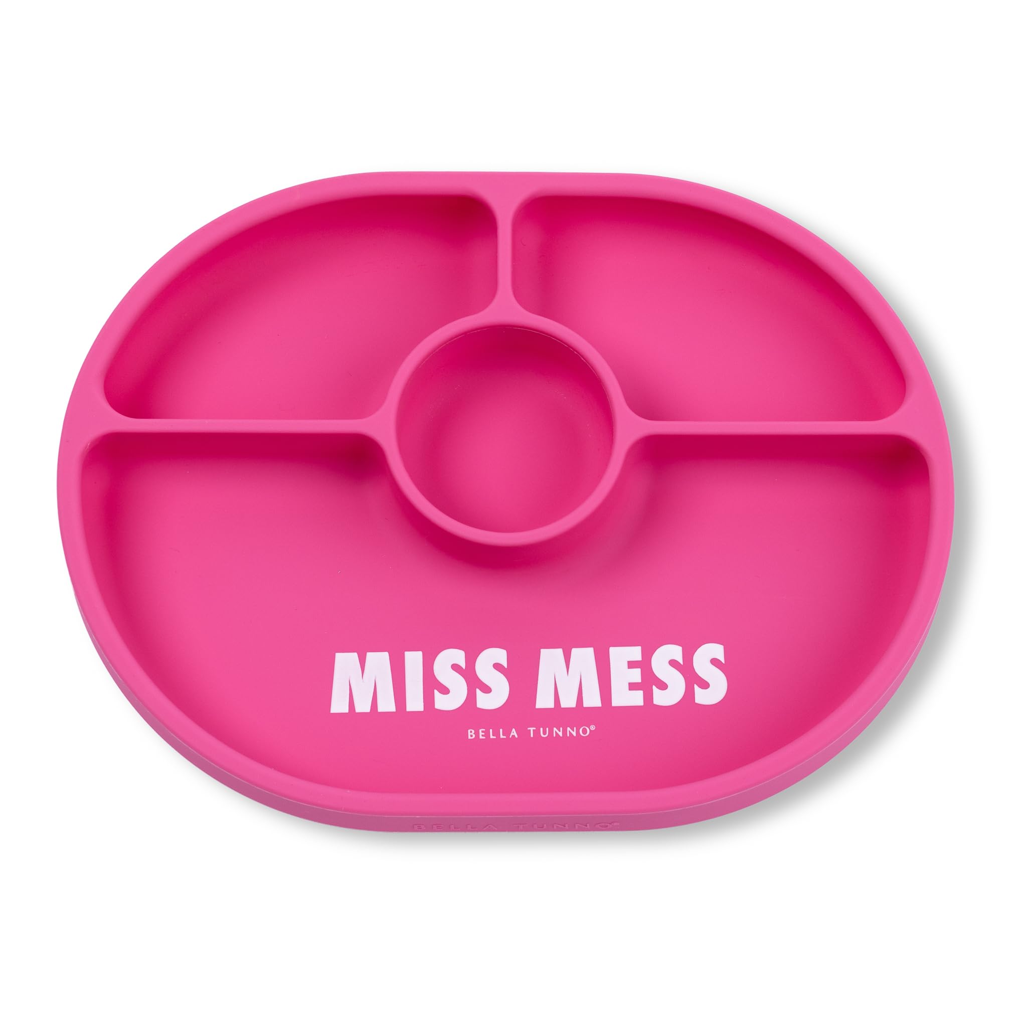 Bella Tunno Miss Mess suction plate on a highchair tray prevents slips.
