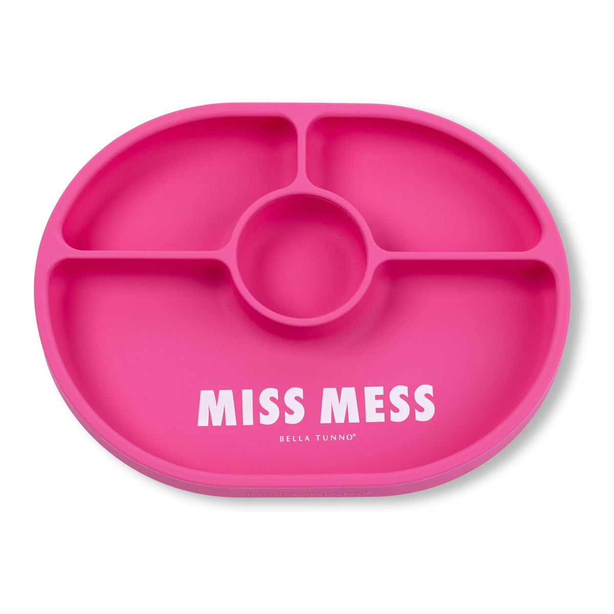 Bella Tunno Miss Mess suction plate on a highchair tray prevents slips.