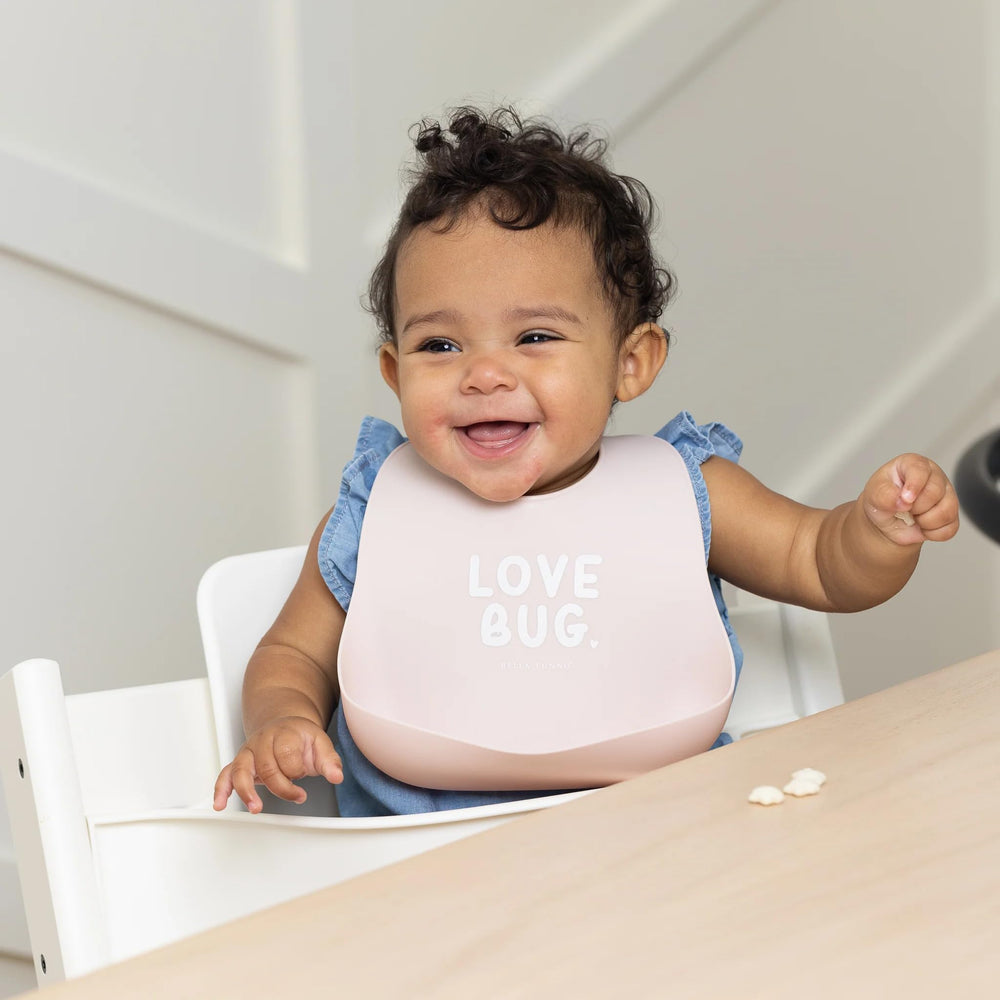 Bella Tunno silicone waterproof bib with soft feel for quick wipeups.