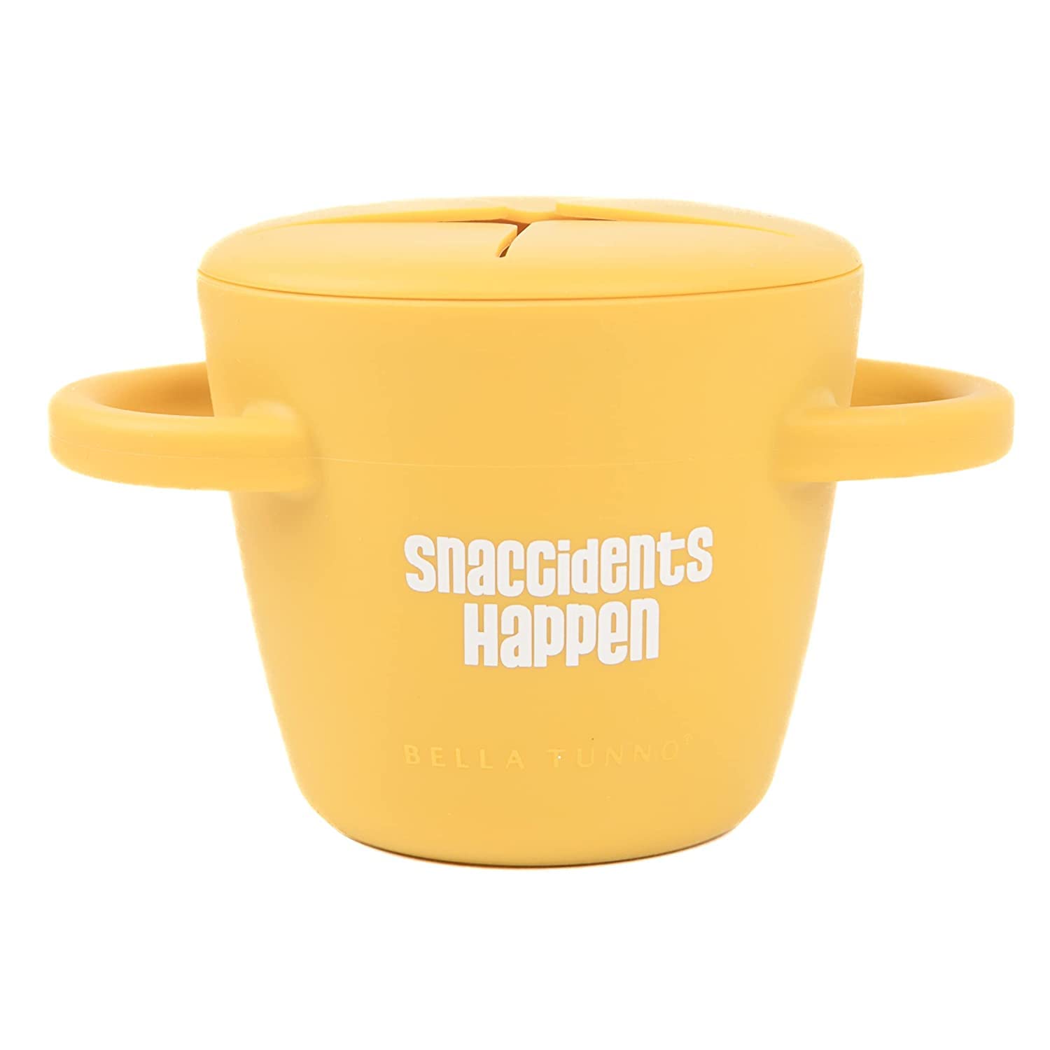 Bella Tunno snack cup lid close-up; secure snap-tight lid reduces spills on the go.