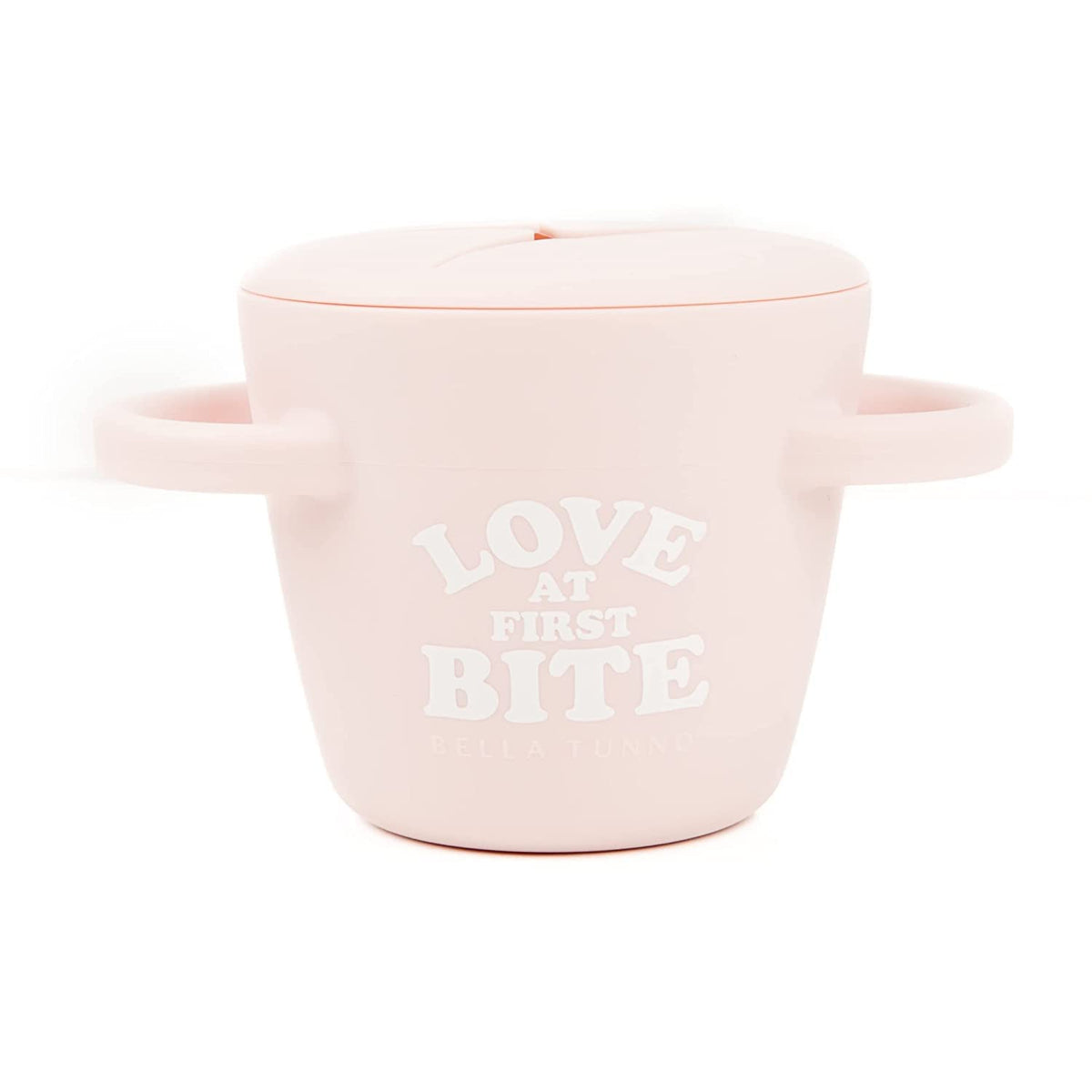 Bella Tunno snack cup with toddler lid closed for mess-free dining on the go