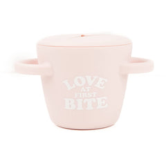 Bella Tunno snack cup with toddler lid closed for mess-free dining on the go