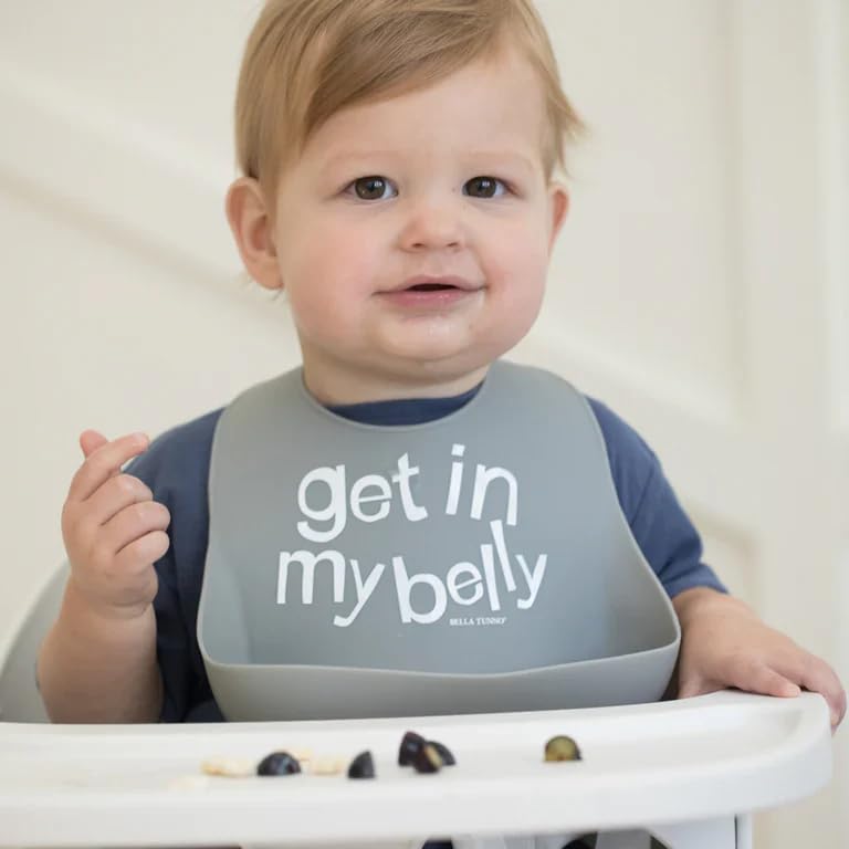 Bella Tunno waterproof silicone bib keeps outfits clean and wipes clean easily.