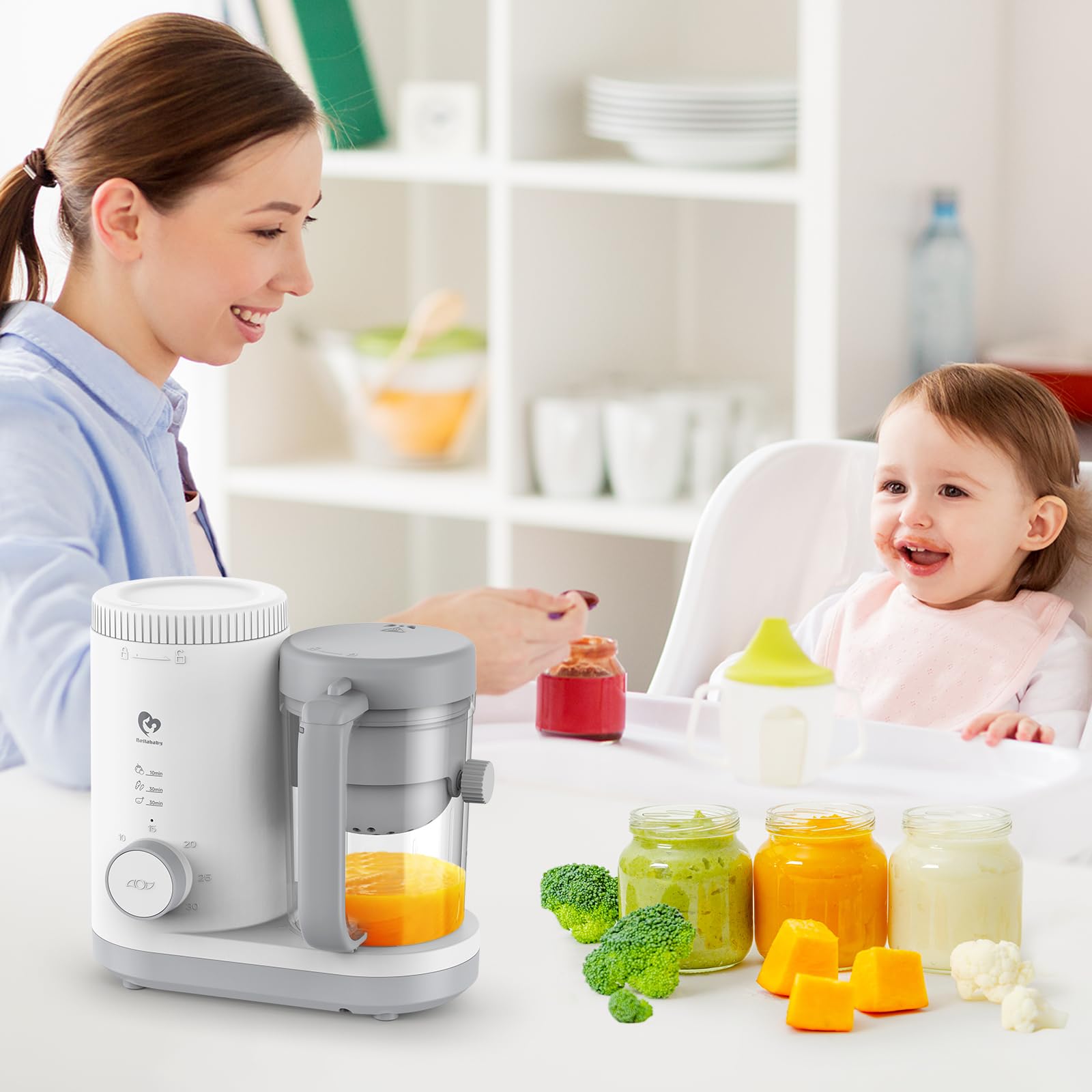 Bellababy 360° steam basket enables one-handed use.