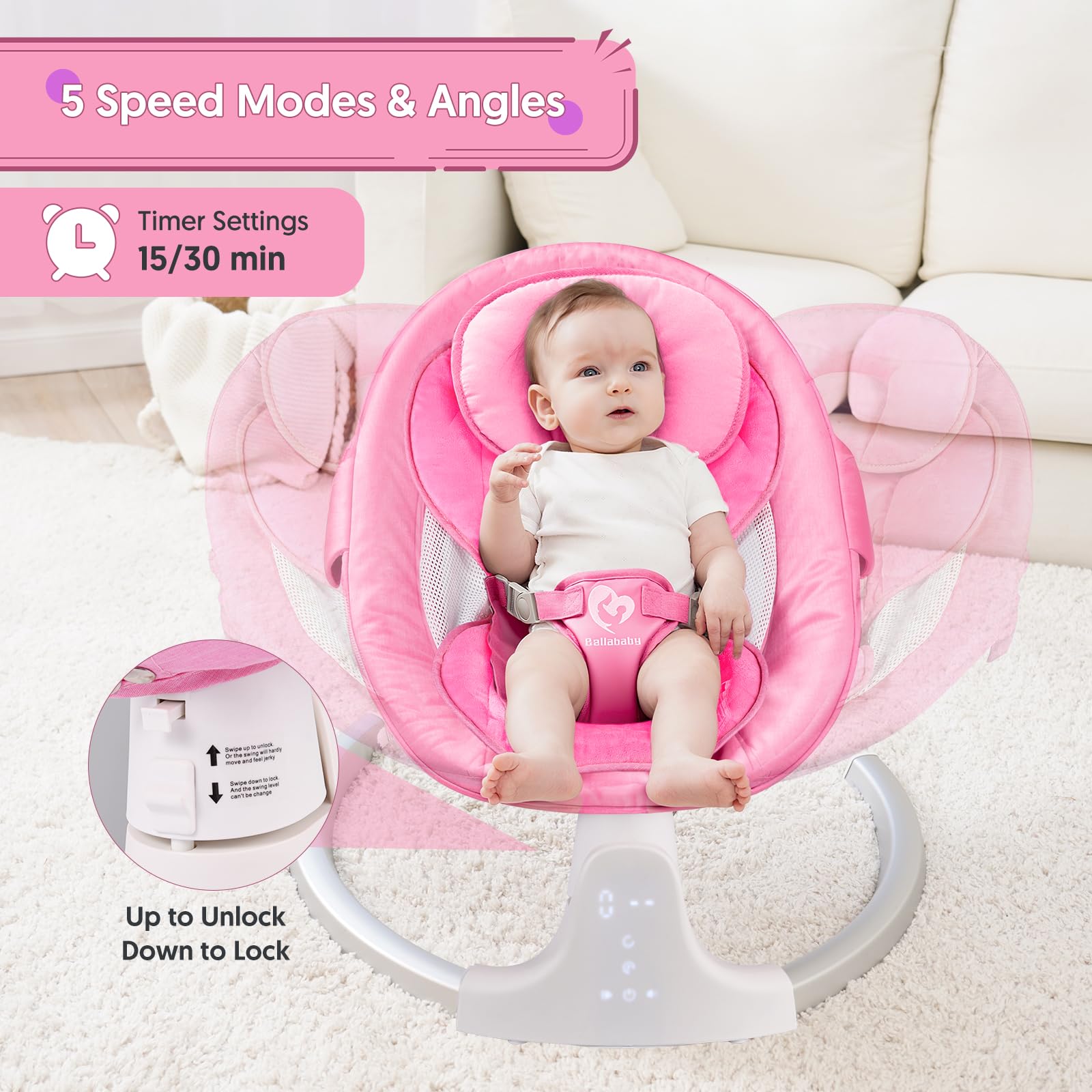 Bellababy five swing speeds offer customizable soothing tempo