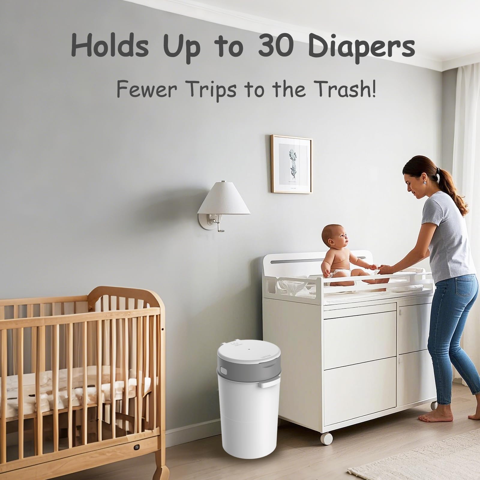 Bellababy Diaper Pail 13L capacity holds many diapers in a compact nursery bin.