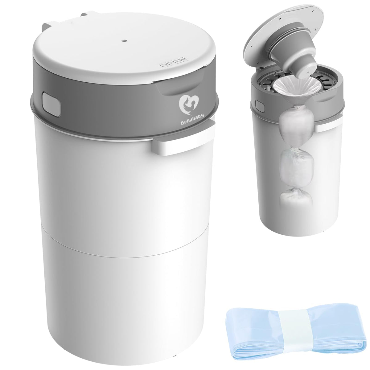 Bellababy Diaper Pail with double odor locking keeps nursery fresh after diaper changes.