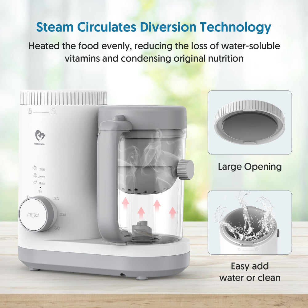Bellababy large opening water tank simplifies filling and cleaning.