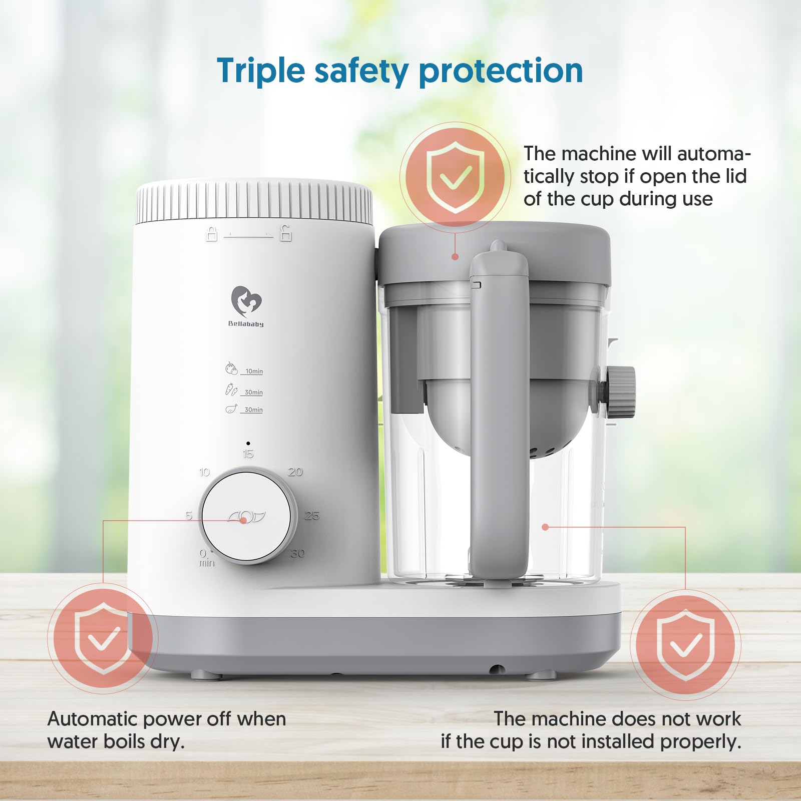 Bellababy triple-lock design ensures safe setup before operation.