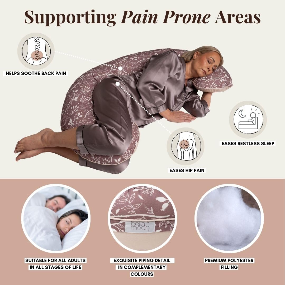 BellaMoon C-Shaped Pillow supports back and hips for pregnancy comfort.