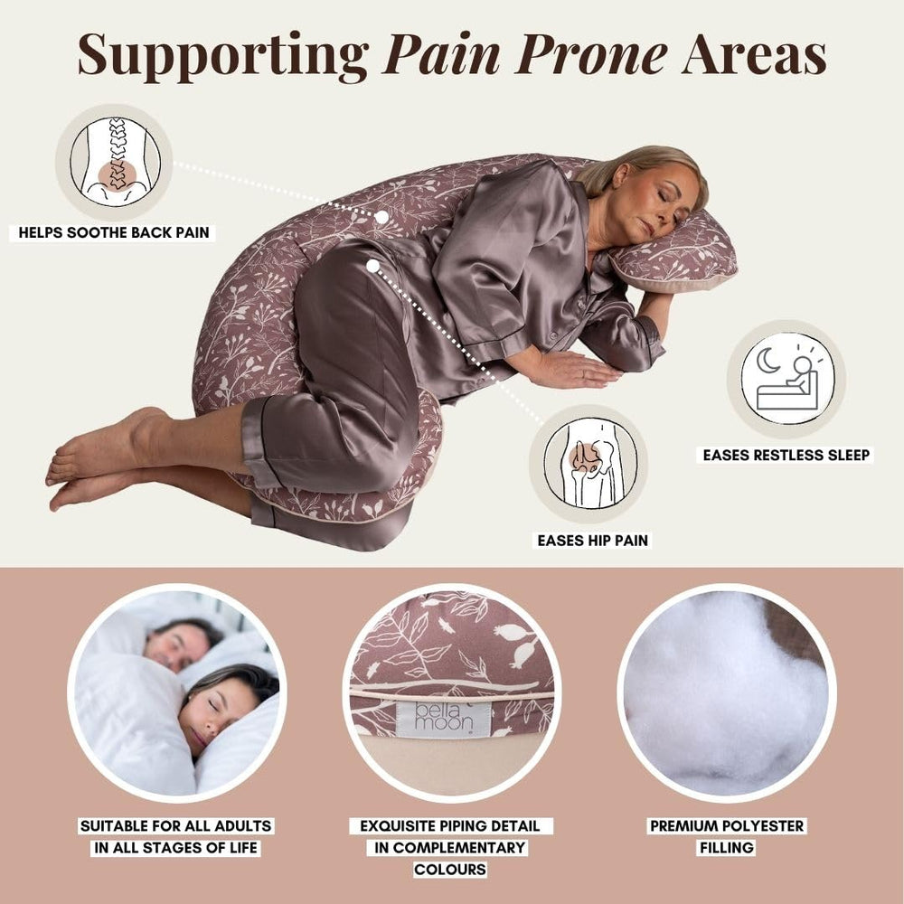 BellaMoon C-Shaped Pillow supports back and hips for pregnancy comfort.
