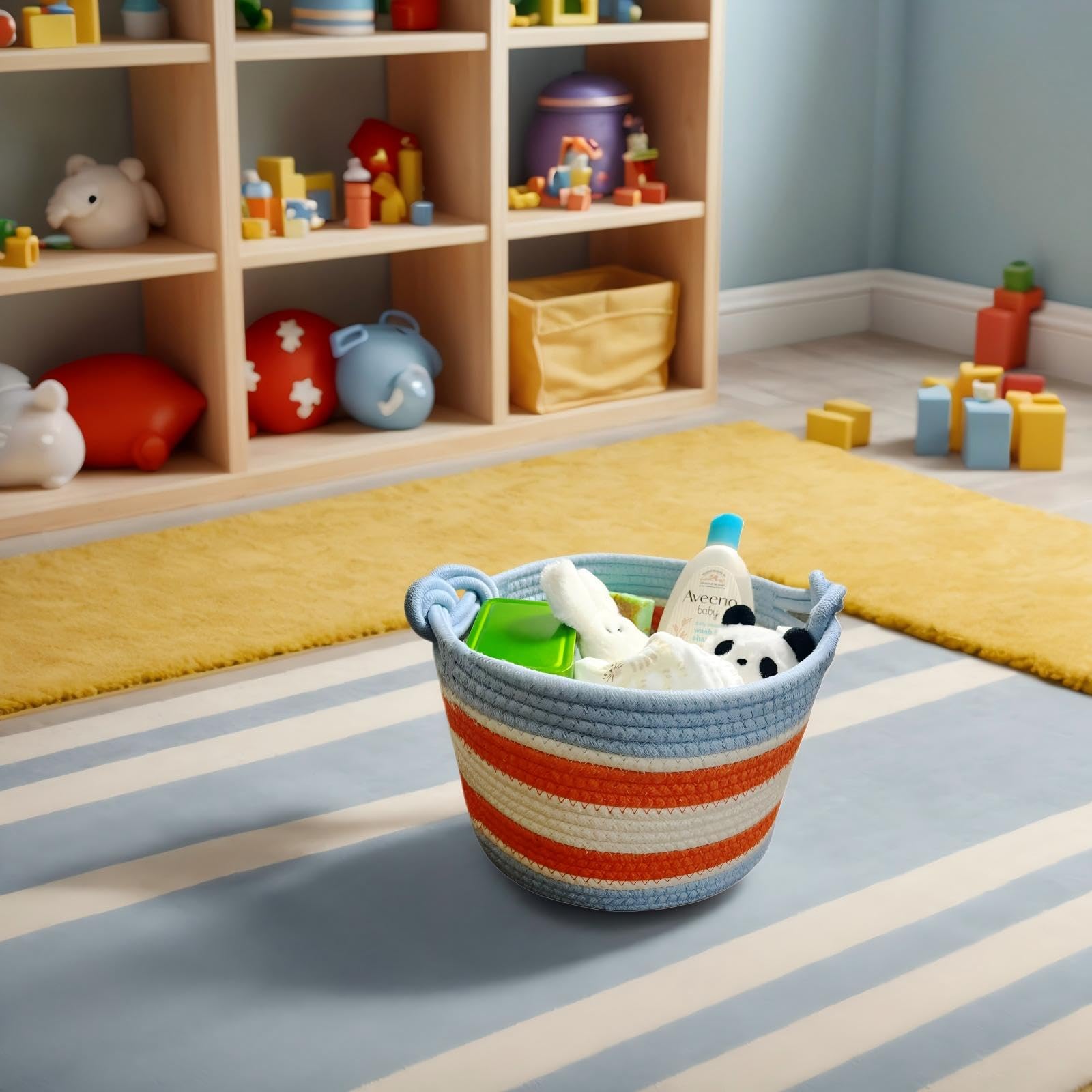Bellar small rope basket diaper caddy offers cozy organization for baby essentials