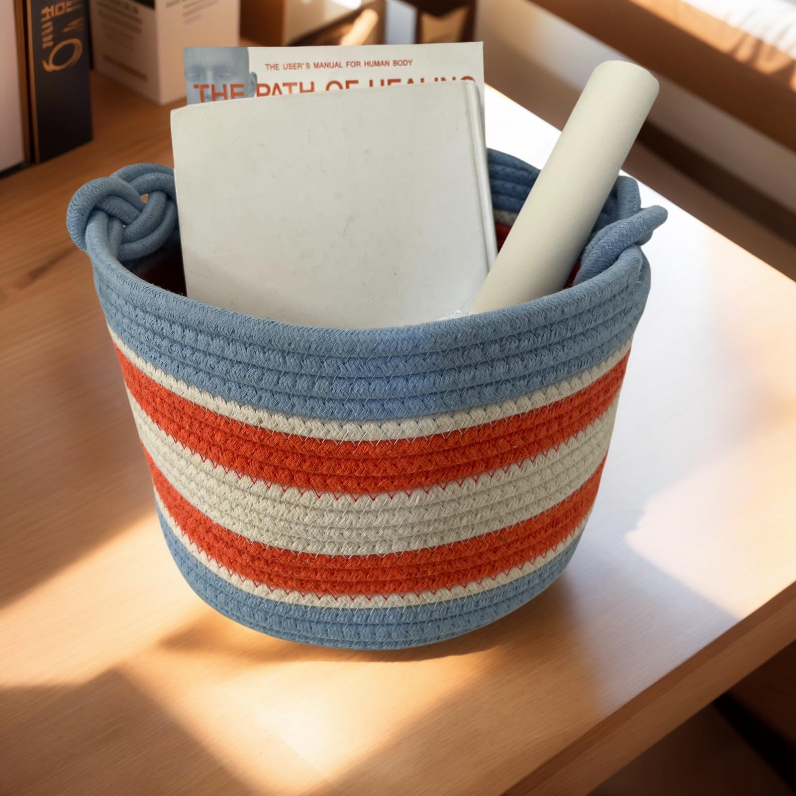 Bellar small rope basket folded flat for easy under-bed storage