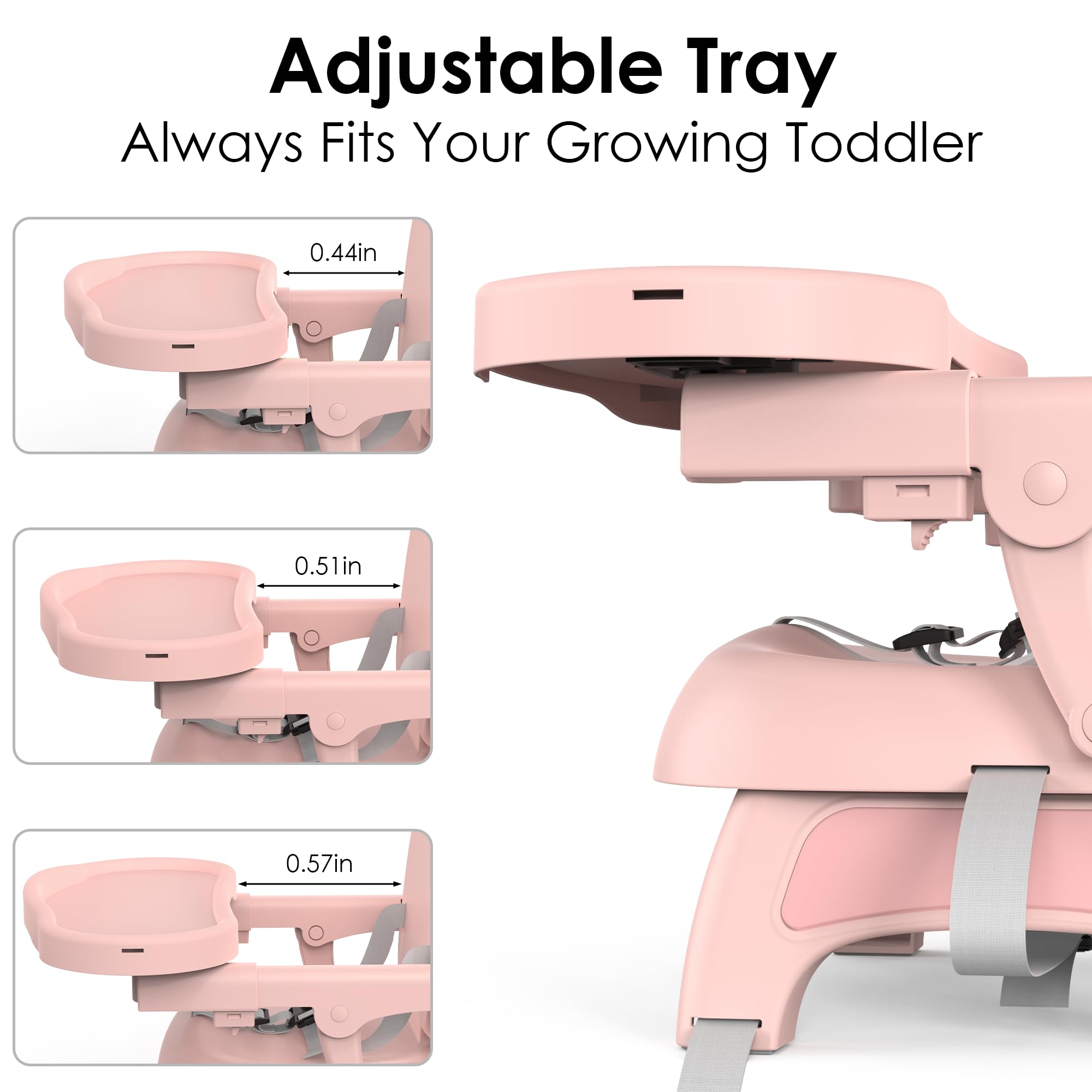 Bella’s Friends booster seat with adjustable tray positions.