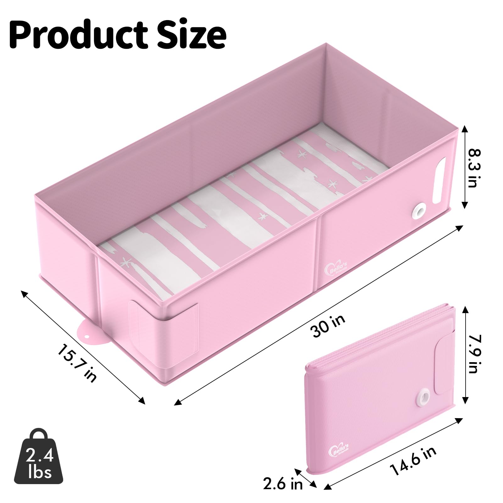 Bella's Friends easy-drain design speeds cleanup after bath time.