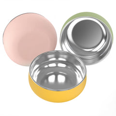 Bella's Friends stainless steel bowl with removable silicone sleeve stays cool and easy to clean.