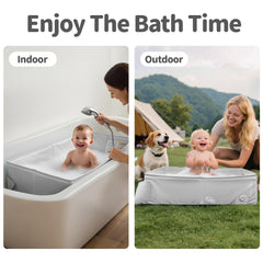 Bella's Friends baby collapsible tub ready for travel and on-the-go baths.