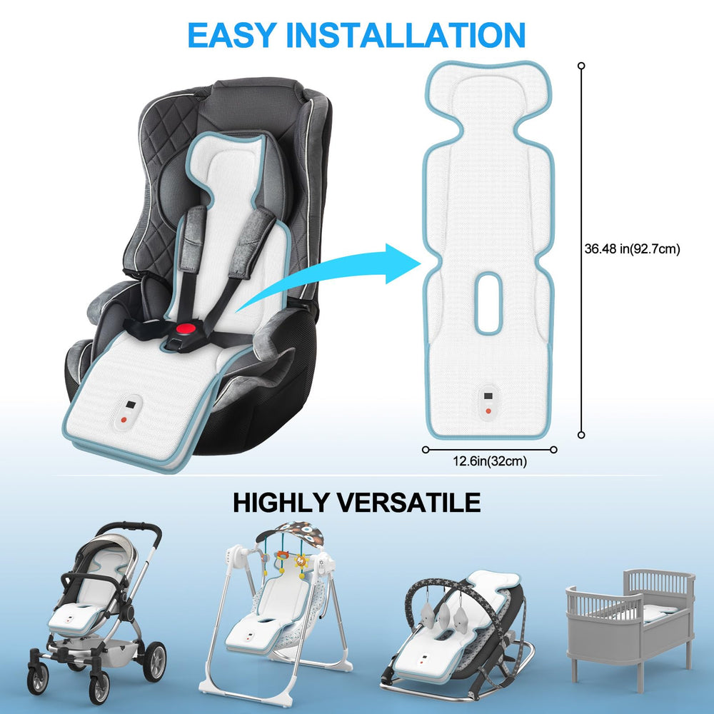 Bella's Friends cooling pad in use on a stroller during outdoor outing.