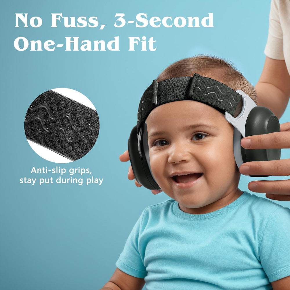 Bella's Friends earmuffs worn by baby during sleep for calmer rest.