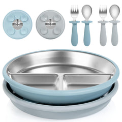 Bella's Friends baby feeding plate with suction cups prevents spills on the table