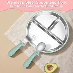 Bella’s Friends plate with suction keeps meals steady on flat surfaces