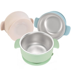 Bella's Friends bowl with suction base in beige keeps meals neat at the high chair.