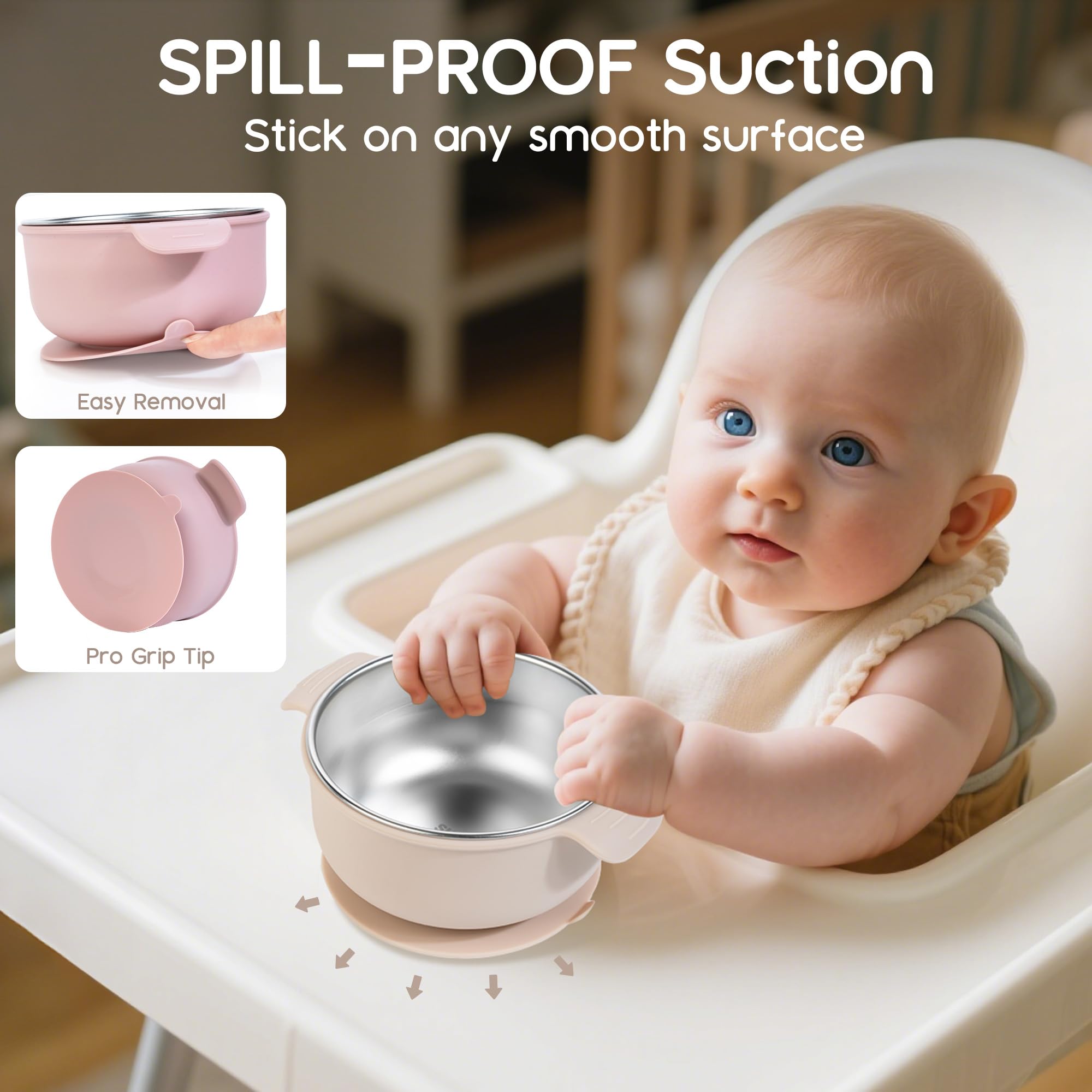 Bella's Friends suction-base bowl in blue supports self-feeding with a stable surface.