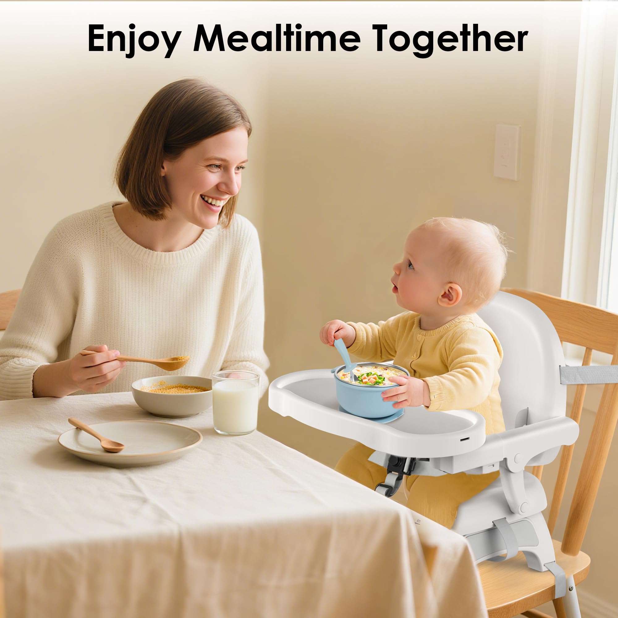 Bella's Friends chair attachment ensures stability on most dining chairs.