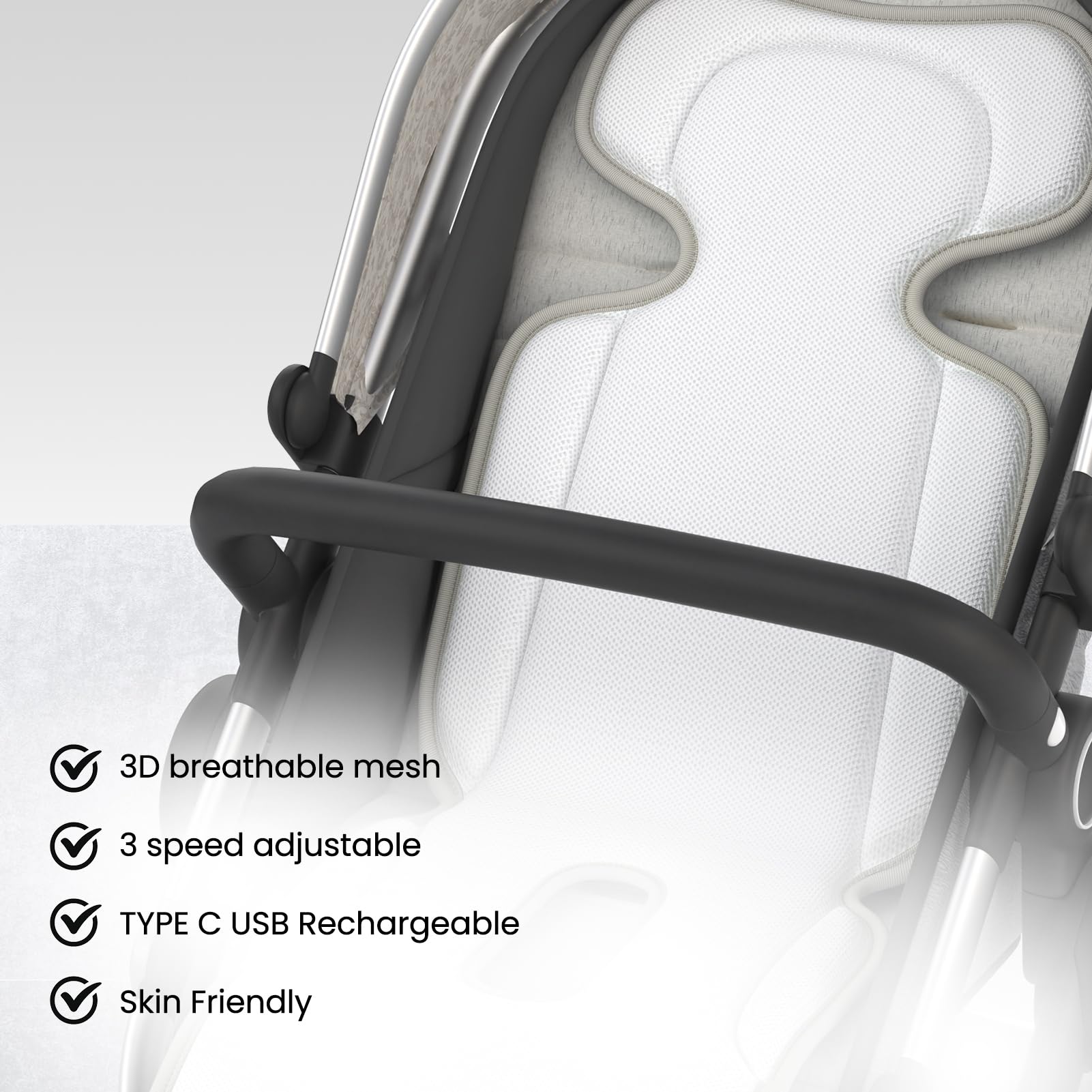 Bella's Friends cooling pad universal fit demonstrates compatibility with most strollers