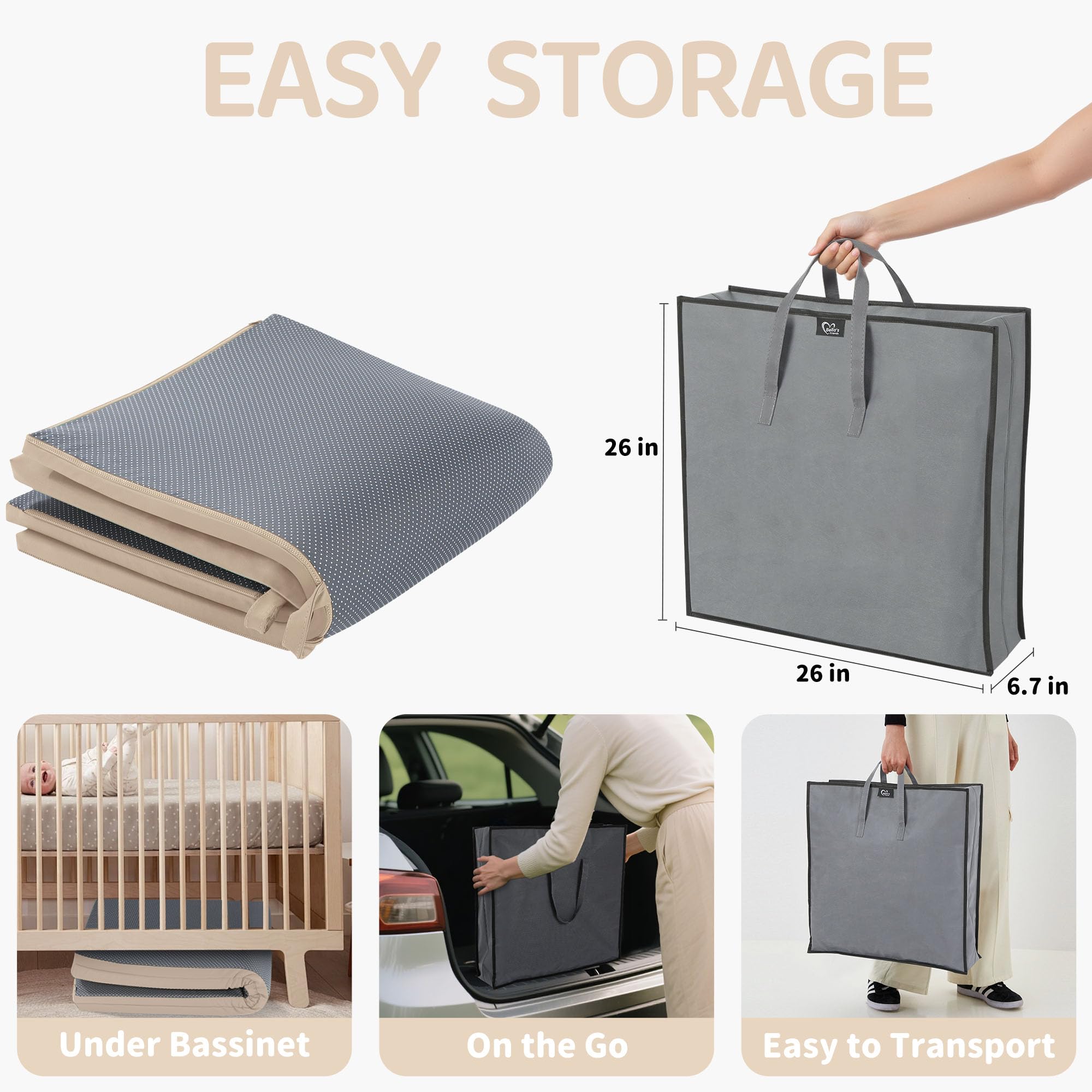 Bella's Friends carry bag shown with mat for easy weekend trips.