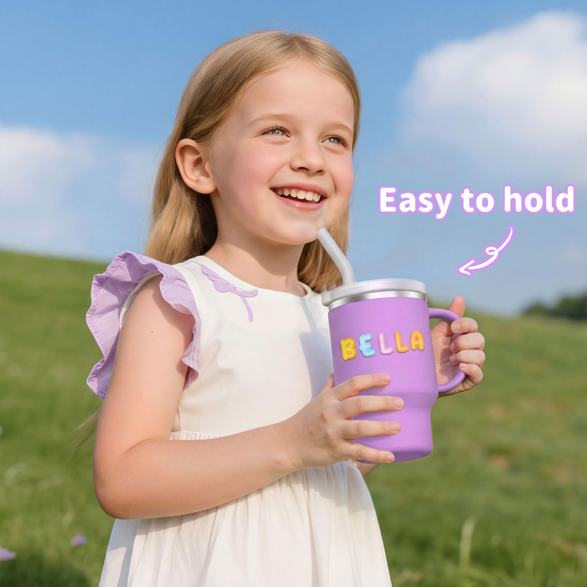 Bella's Friends Handy Mini Tumbler in azure blue, 9 oz, durable stainless interior for freshness.