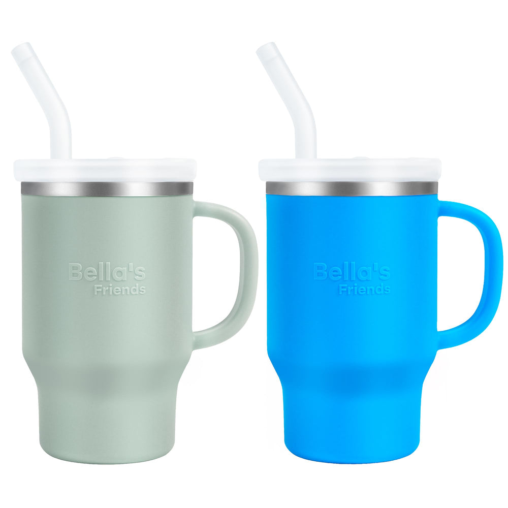 Bella's Friends Handy Mini Tumbler azure blue side view, toddler-friendly grip for small hands
