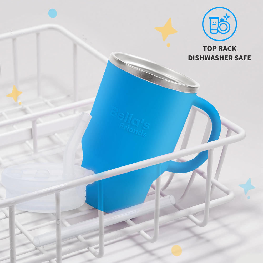 Toddler using Bella's Friends Handy Mini Tumbler, 9 oz size supports independent sipping