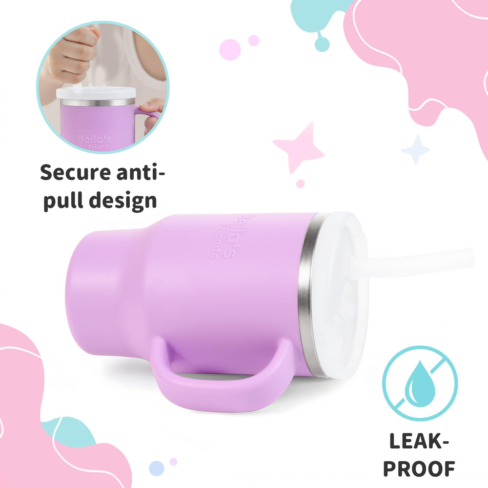 Leak-proof silicone straw with valve prevents drips during travel with Bella's Friends cup.