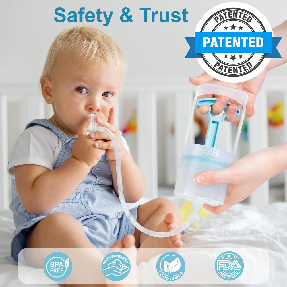 Patented round-tip nozzle on Bella's Friends aspirator for safe, non-invasive use.