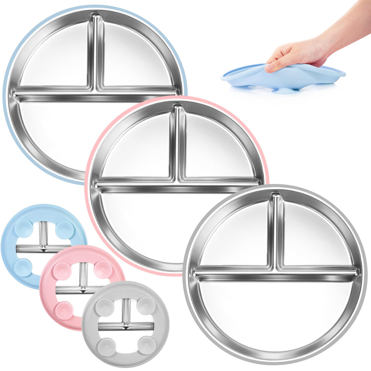 Bella's Friends stainless steel toddler plate with 9-inch surface for balanced meals.