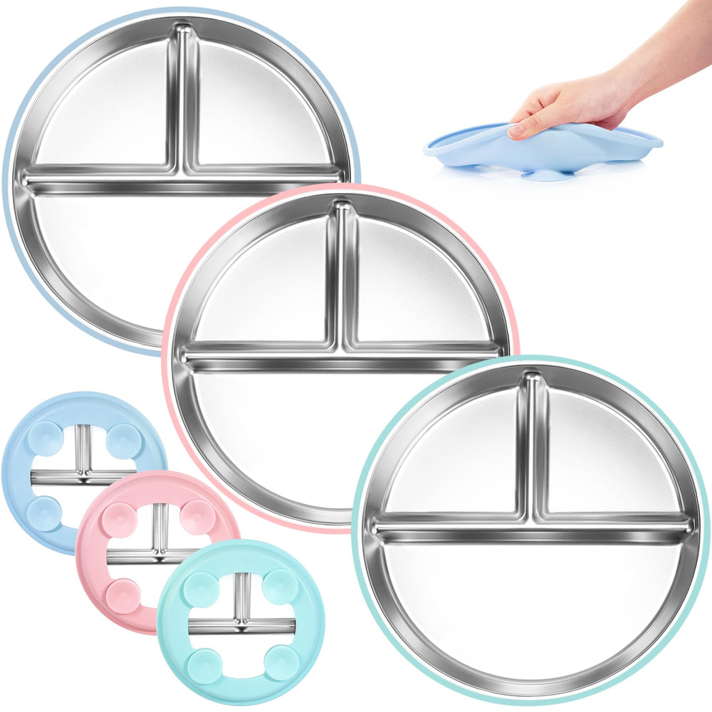 Bella's Friends stainless steel toddler plate with suction cups for mess-free meals