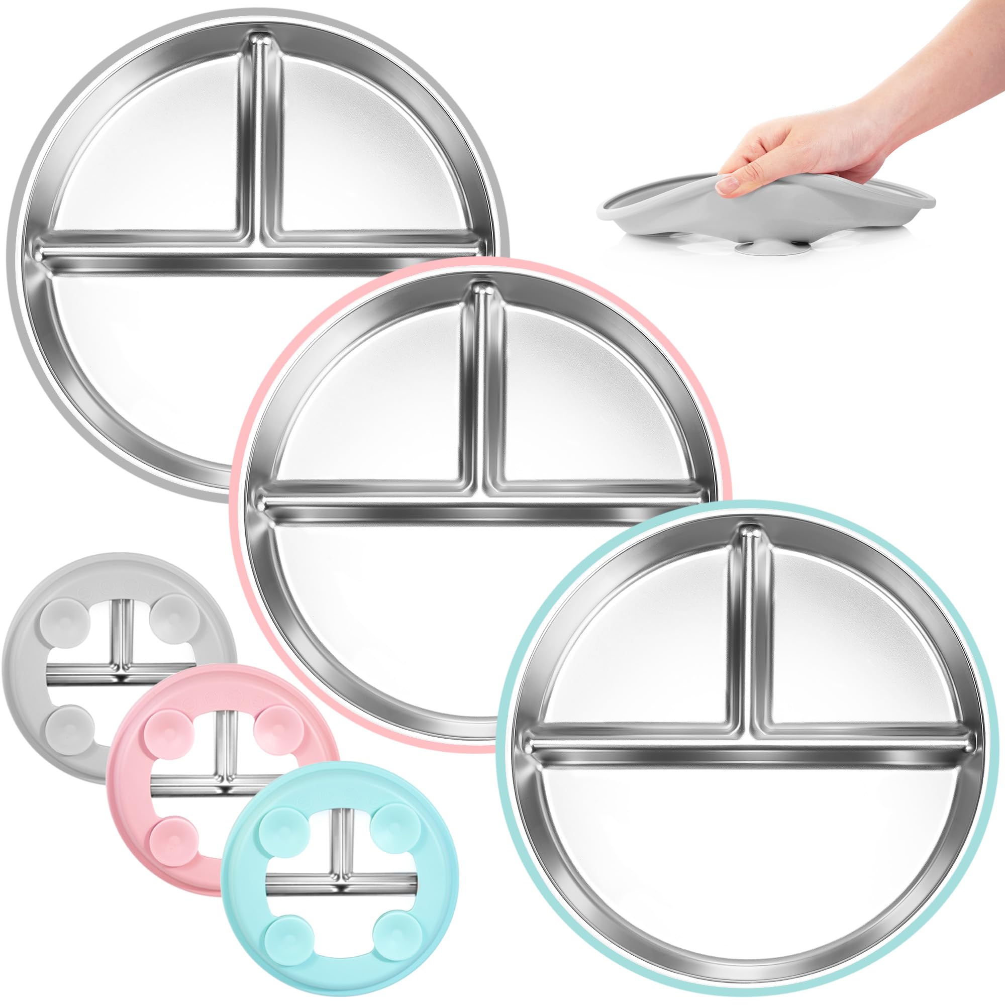 Bella's Friends stainless steel toddler plate with suction cups for mess-free meals.